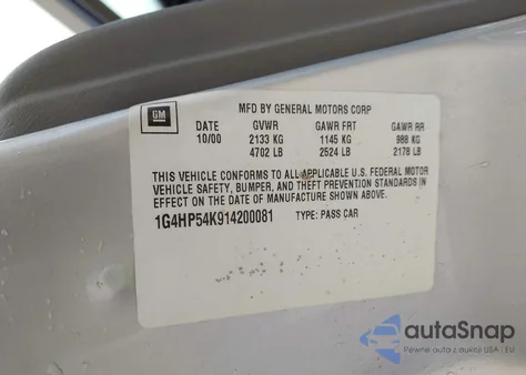 2001 Buick Lesabre Custom из США, поврежденный, VIN 1G4HP54K914200081